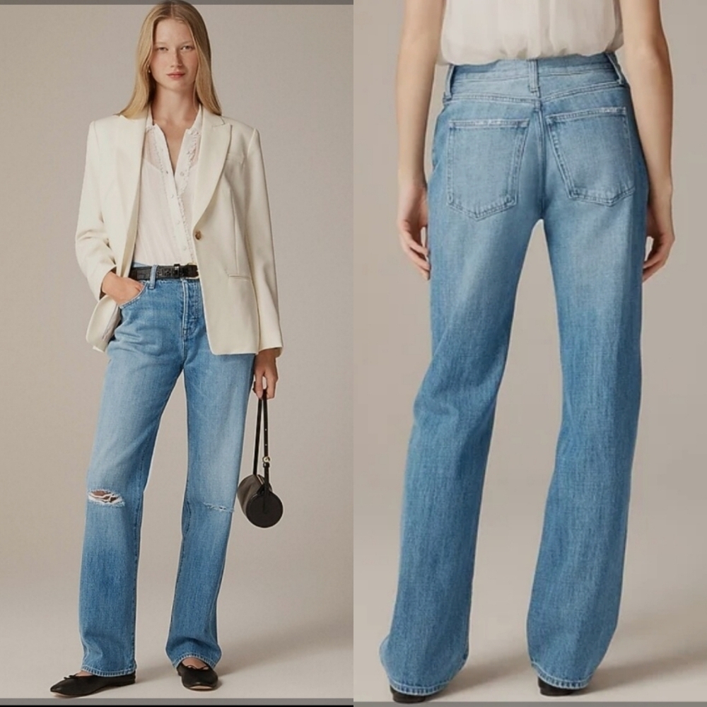 J.Crew '84 Slouchy Distressed Straight Leg Jeans Blue NWT Size 26